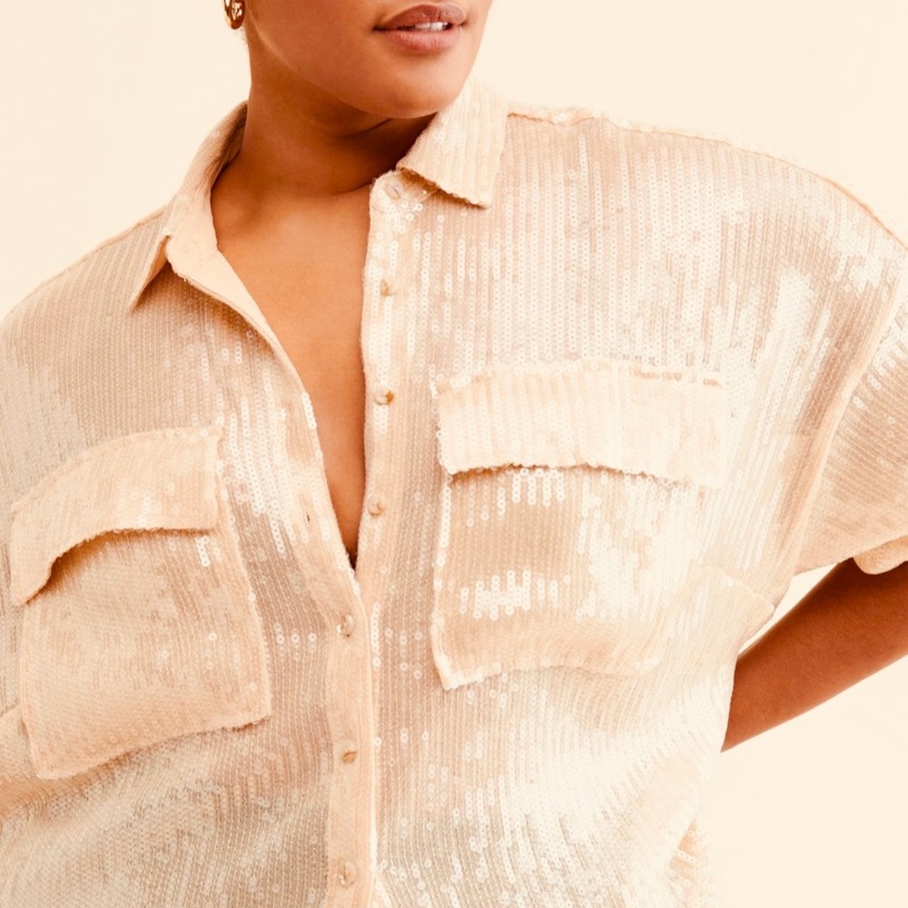 Pilcro Sequin Blouse in Cream